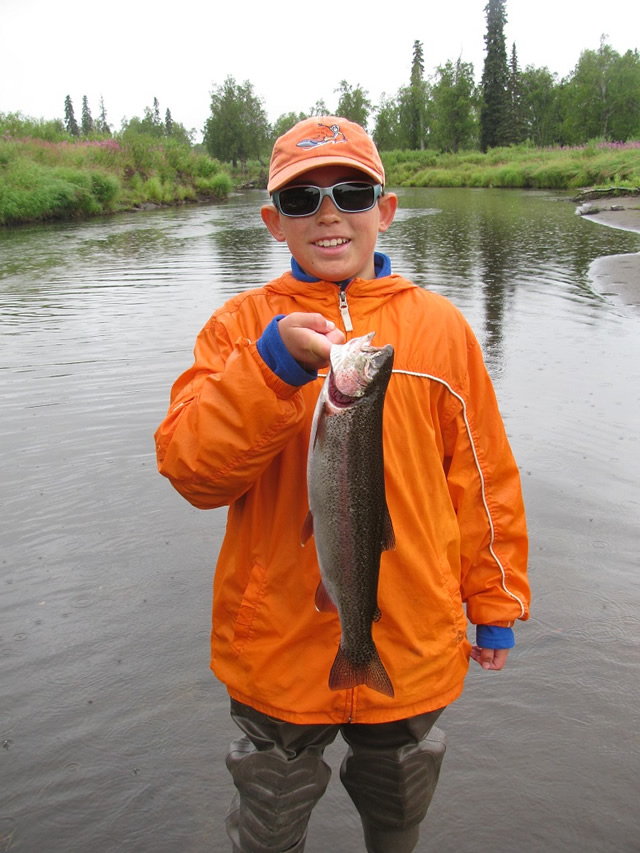 With all the big salmon in the Deshka River we sometimes over look the nice Rainbow Trout but Josh didn't!
